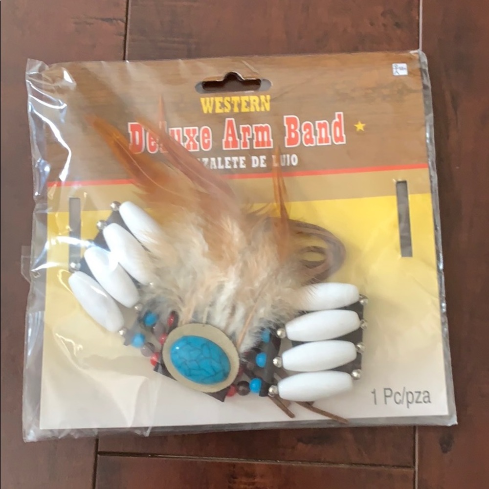 Arm or head band with beads and feathers